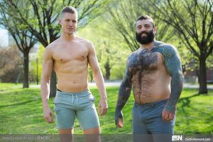Sexy ripped young muscle stud Luke West bubble butt raw fucked bearded bear Markus Kage 0 gay porn pics 300x200 - Young ripped hottie Jim Durden’s tight bubble butt bareback fucked by Peter Annaud’s huge uncut dick